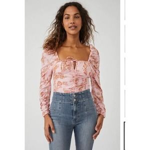 Free People Hilary Printed Top in Pink Combo New Size Medium